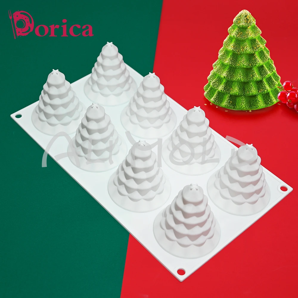 Dorica 3D 8 Cavity Christmas Tree Silicone Mousse Mold DIY Jelly Chocolate French Dessert Cake Decorating Tools Kitchen Bakeware