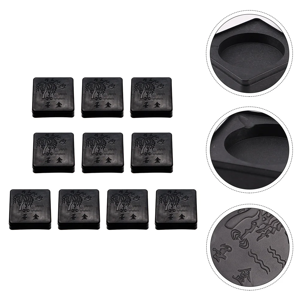 10 Pcs Black Ink Inkstone Traditional Calligraphy Accessory Container Square Holder Painting Tool with Lid Office