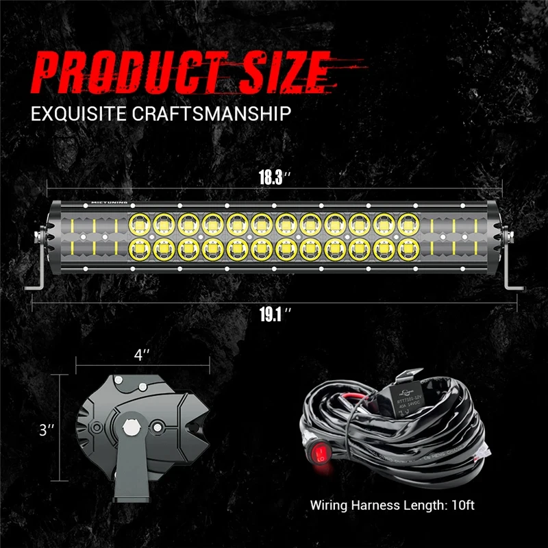 MICTUNING M1S 19'' Aerodynamic LED Work Light Bar High Power Led Work Lights Spot Flood Combo Beam With Wiring Harness for Truck