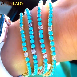2025 New Arrive 3mm Turquoises Bracelet Women Clear Cz Paved Beaded Tennis Chain Bracelet Handmade Jewelry