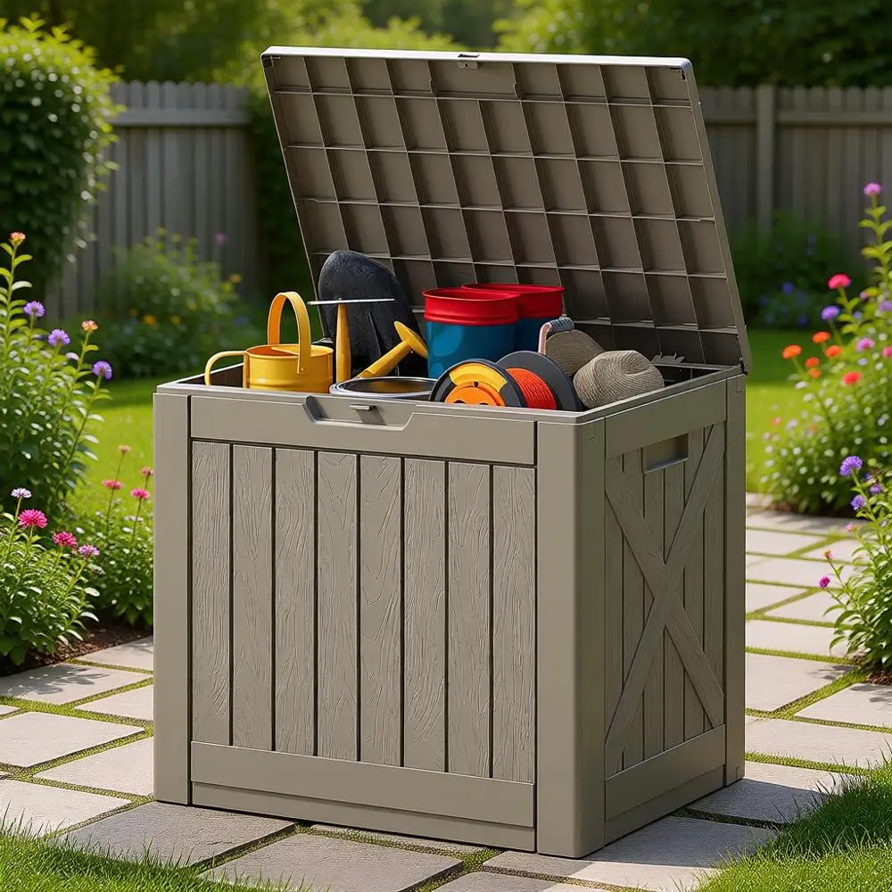 

Водонепроницаемый садовый ящик для хранения из полимерного композита, 160 л, с боковыми ручками, запираемый, для подушек для садовой мебели и садовых инструментов - Легкий