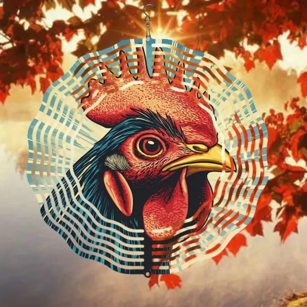 Rustic Rooster Whirlwind: Metal Kinetic Wind Chime — Scarecrow-Inspired Bird Deterrent for Farmhouse Gardens