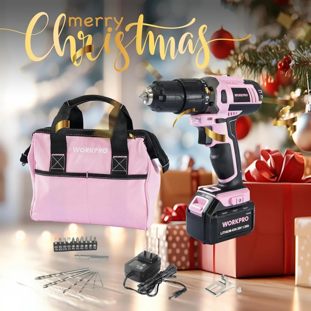 مجموعة مفكات مثقاب لاسلكية 20 فولت باللون الوردي مع بطارية وشاحن وحقيبة - مثالية لمشاريع DIY #2