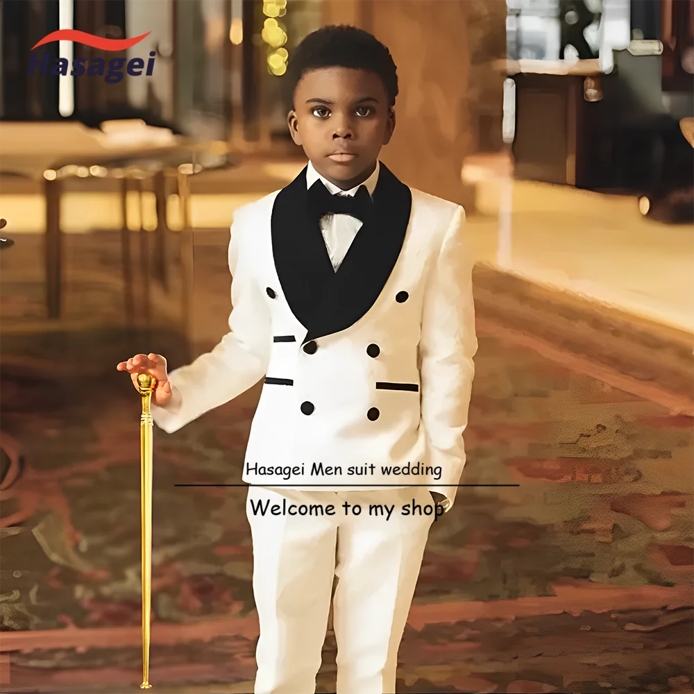 Ivory Kids Suit Wedding Boys Tuxedo 2 Piece Set Double Breasted Jacket Pants Pattern Pattern Formal Wear