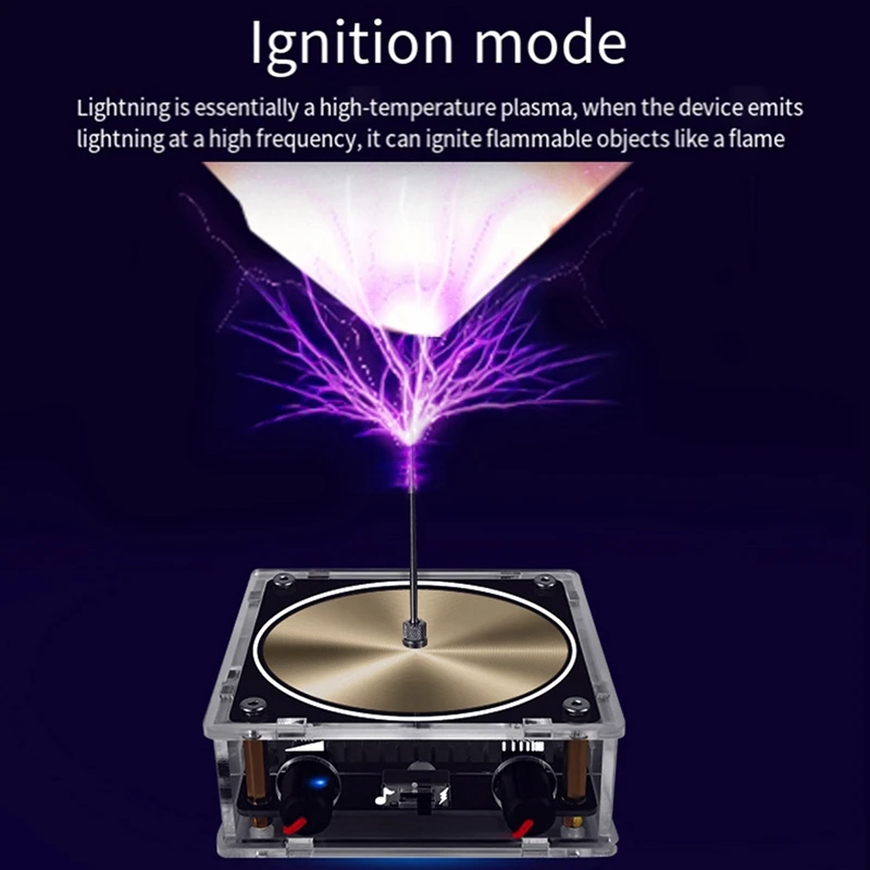 For Tesla Gold Music Coil Artificial Lightning-Pattern Touchable Audio Input Bluetooth Science Experiment Coil, Durable US Plug