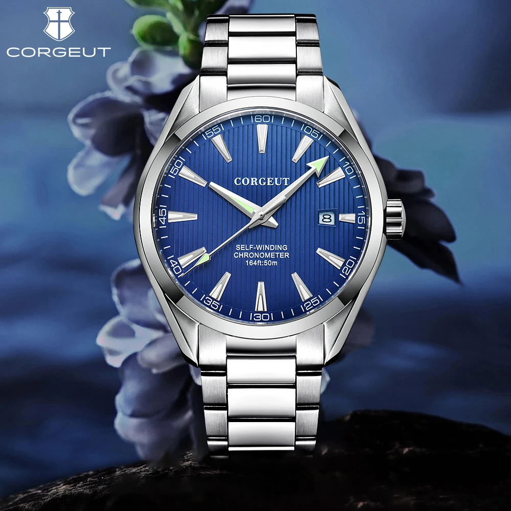 CORGEUT 41mm NH35 High Luxury Men\'s Watch Flat Sapphire Glass Automatic Mechanical Waterproof Night Glow watch for man