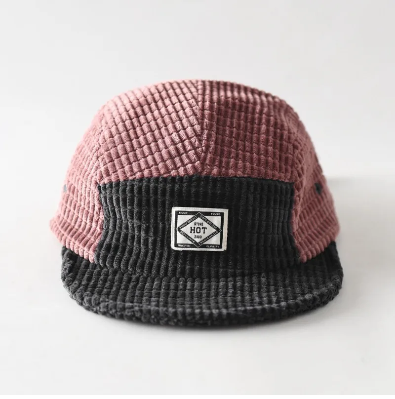 Neue Herbst- und Winter-Fünfteilige Farbblock-Cordhut mit Kurzer und Flacher Krempe für Männer und Frauen, Warme Vielseitige Baseballkappe – Detail 6