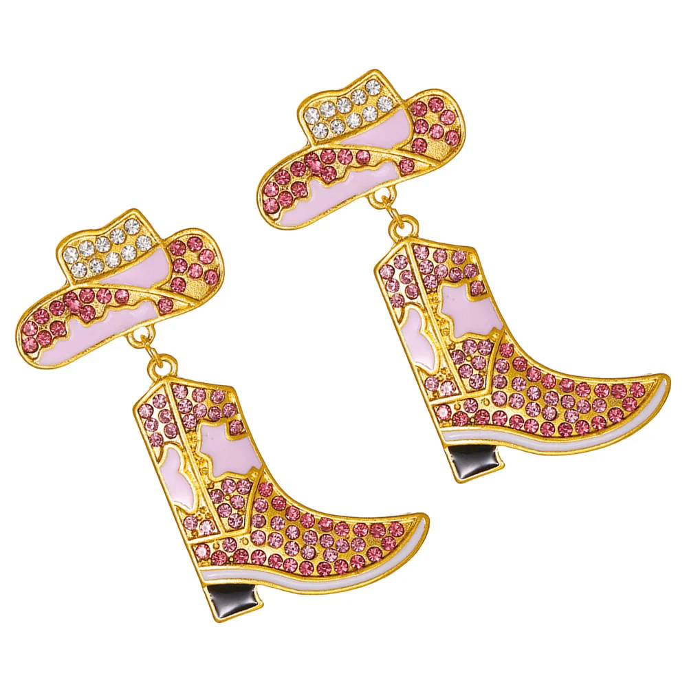 Design Alloy Oil Dripping Diamond Western Hat Boots Earrings European and American ( ) Country for Women Locket