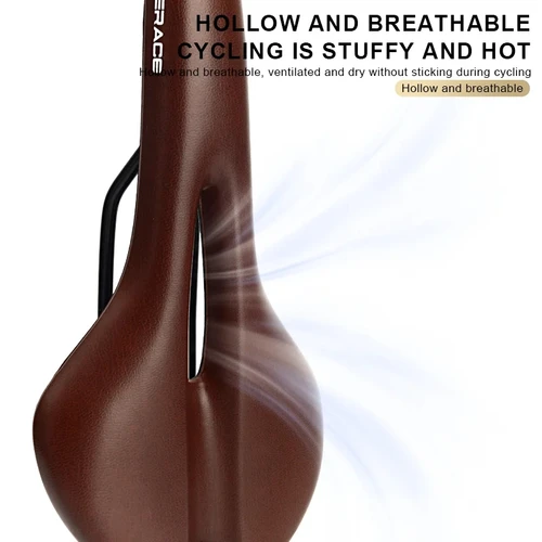 Imagen 2 del producto RIDERACE-sillín de bicicleta hueco para hombre y mujer, asiento de ciclismo de cuero PU suave, cómodo, absorbente de golpes, cojín para bicicleta de montaña y carretera