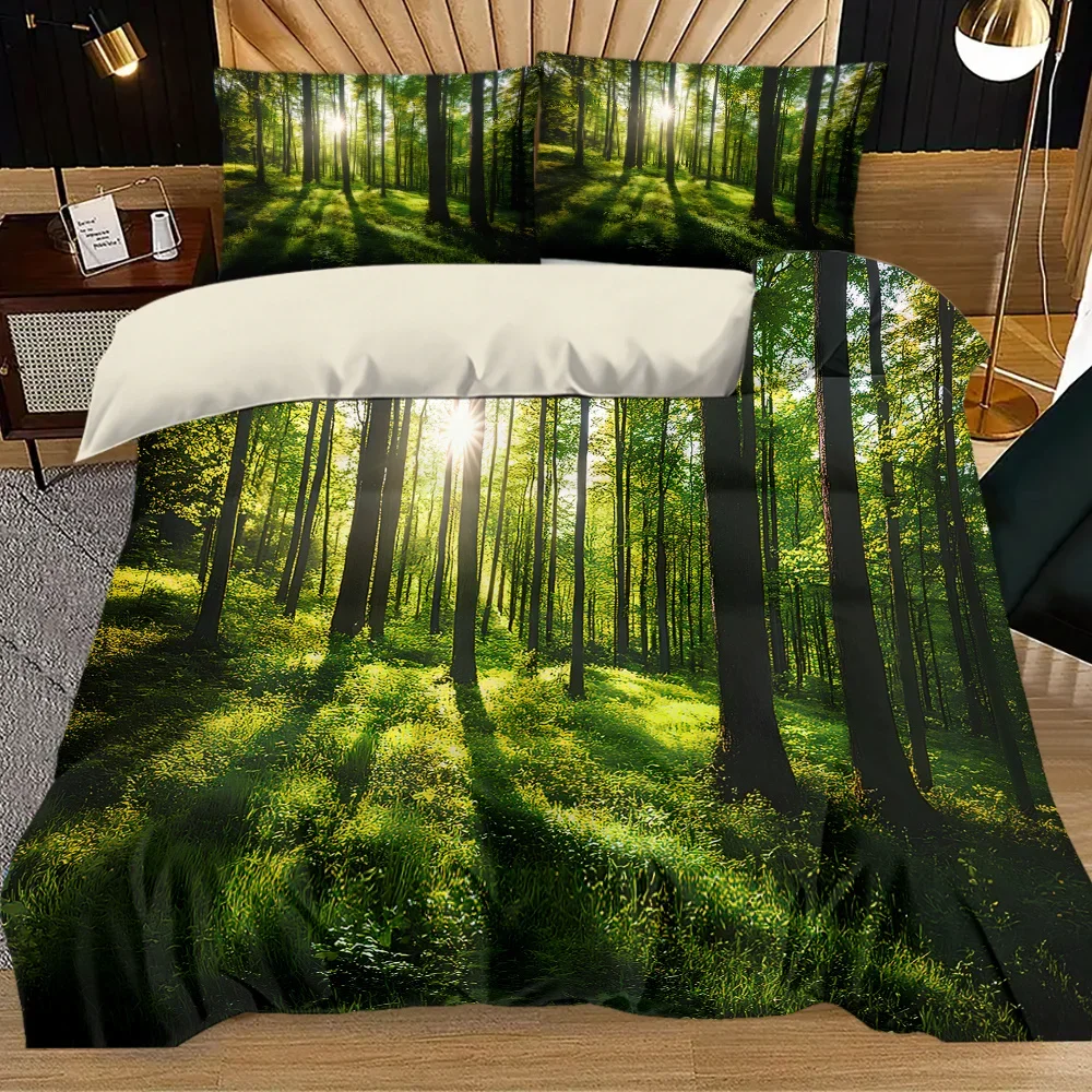

3 шт., комплект постельного белья с 3D принтом свежего зеленого леса, удобный пододеяльник King Queen Twin Size, подарок на день рождения для украшения спальни