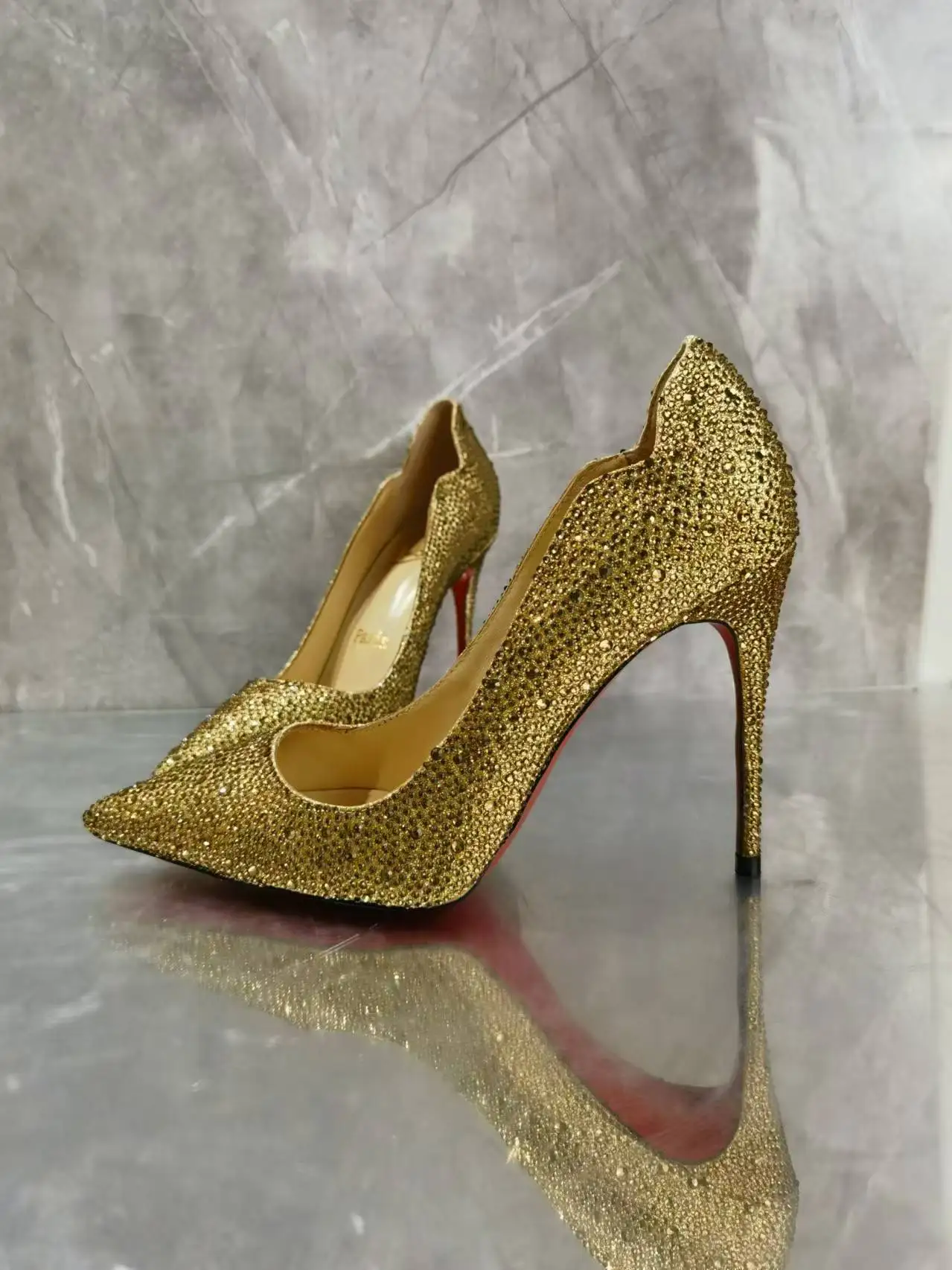 Warm Red Pointed Toe Sequin Super High Heel Women Pumps Slip On Stiletto Bling Party Dress Shoes Designer Wedding Shoes