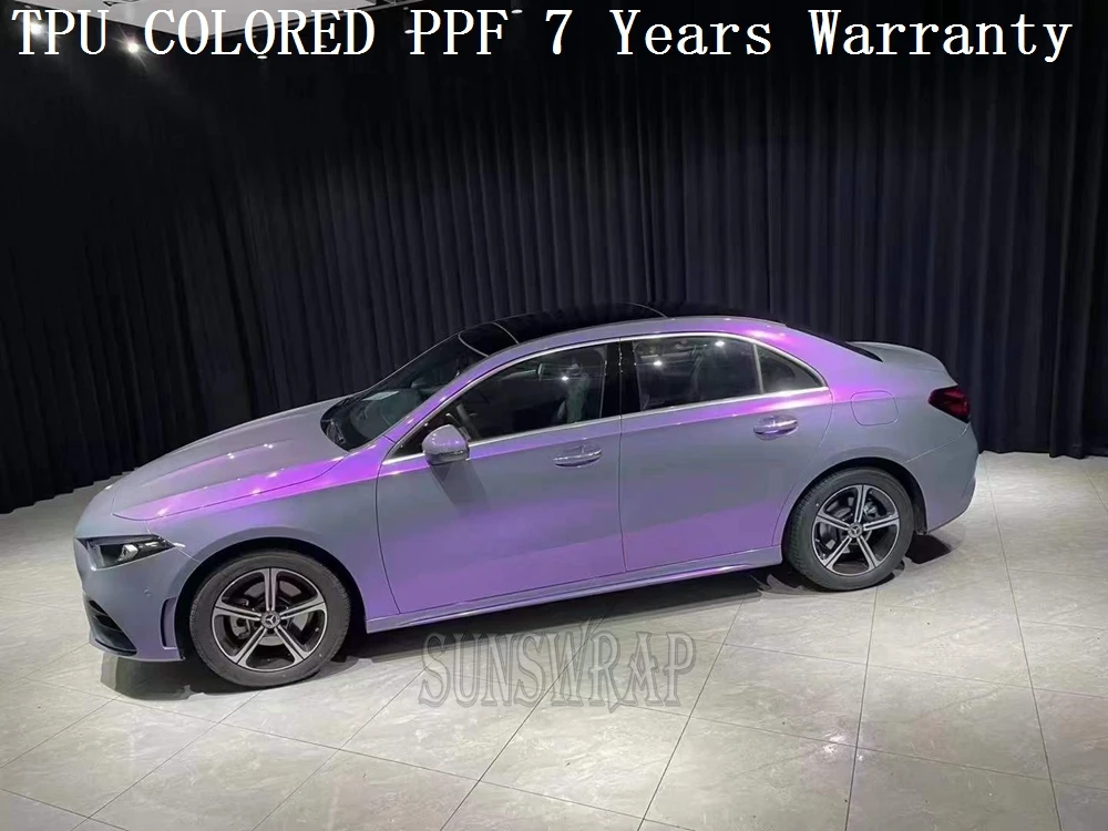 

Chameleon Grey Purple Iridescent TPU PPF Protective Wrap Wet Method Only, Anti-Lift Edges, Ultimate Stealth Luxury Look 5x52ft