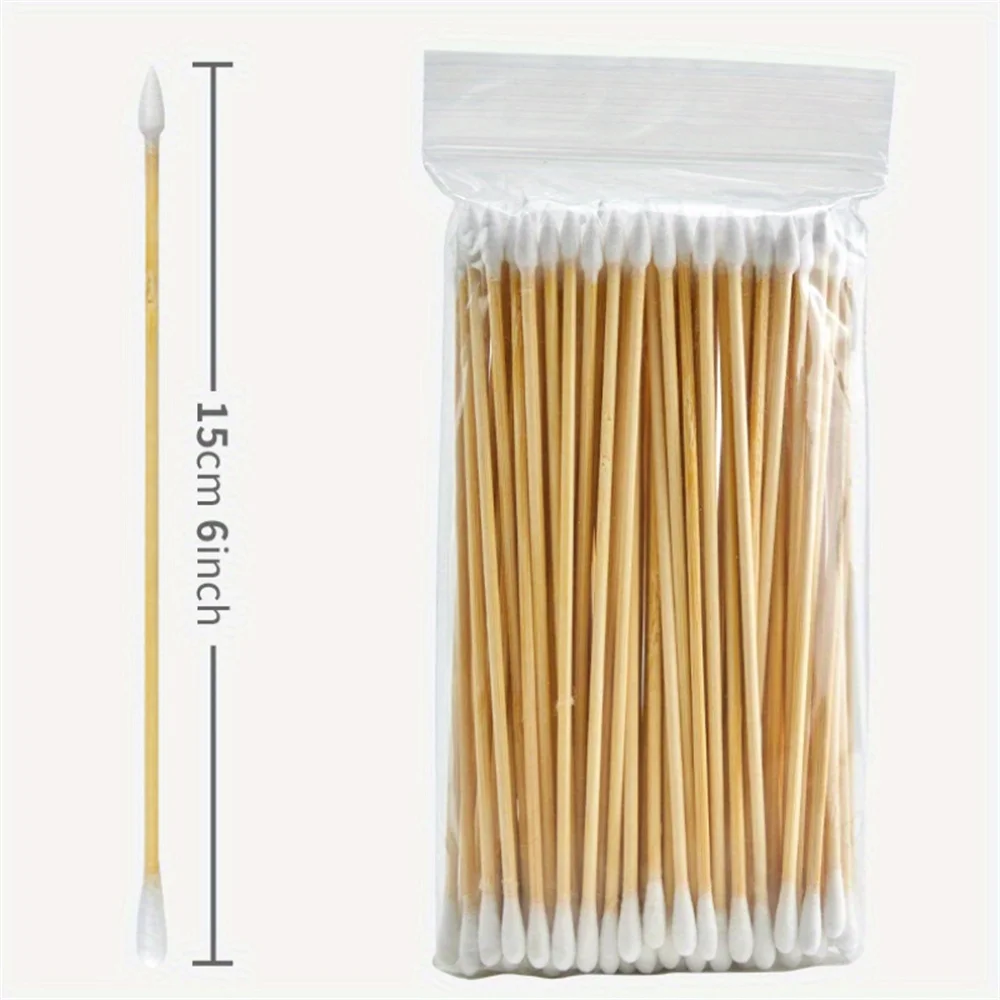100/300 Stück 6-Zoll-Wattestäbchen mit Präzisionsspitzen – lange Wattestäbchen aus Holz, spitze Wattestäbchen mit Etui – Baumwolle – Detail 10
