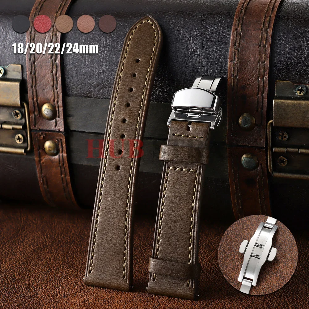 18mm 20mm 22mm 24mm Watchbands Quick Release Full Grain Leather Watch Band Stitching Cowhide Watch Strap Brown Wrist Bracelet