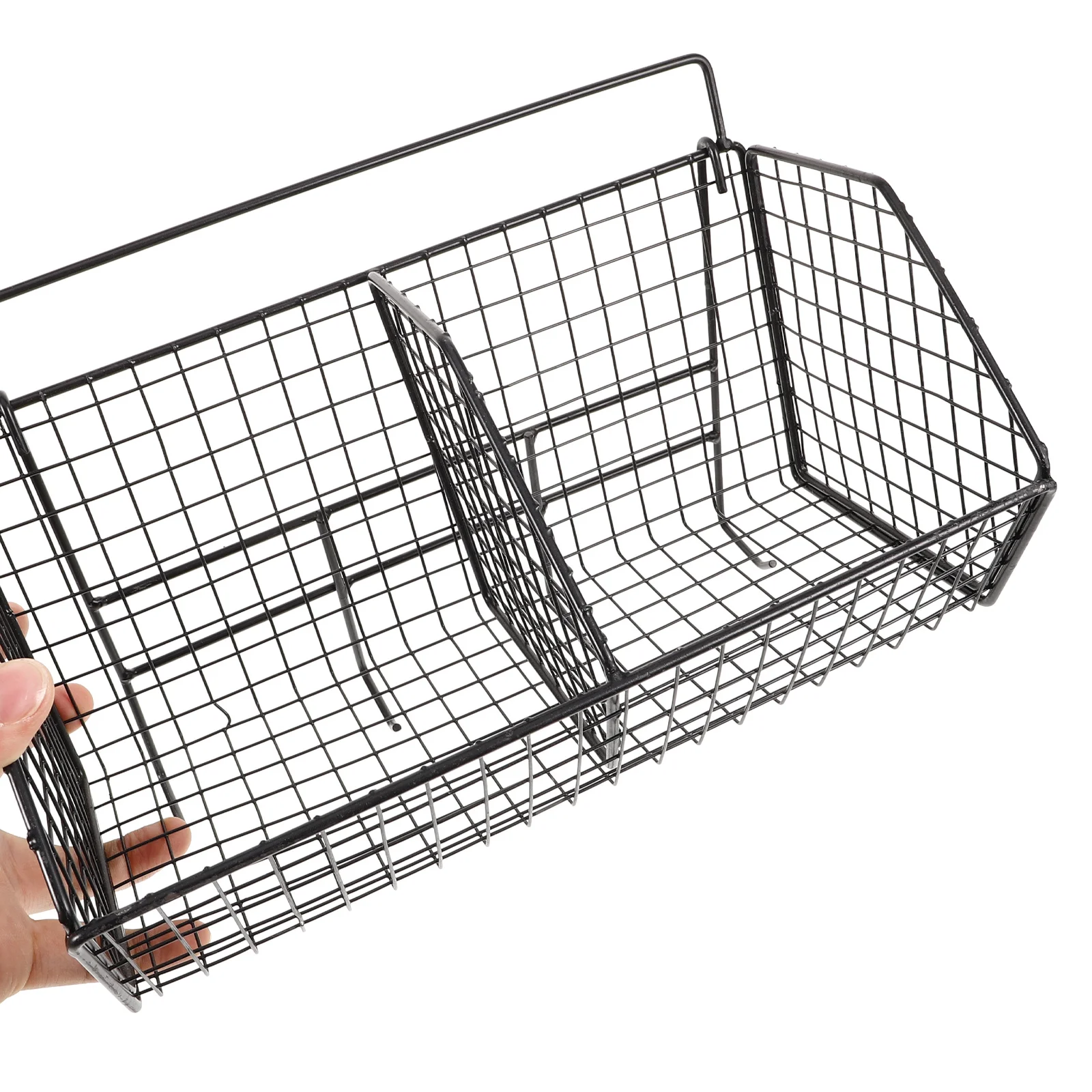 

Kitchen Wall Basket Carbon Steel Hanging Wire Storage Basket Divided Dual Compartment Fruit Vegetable Organizer