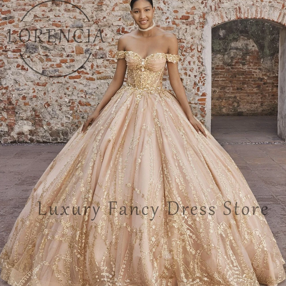 

Классическое платье Quinceanera с блестками и стразами, блестящие бальные платья с открытыми плечами, вечерние платья на день рождения, вечеринку по индивидуальному заказу abiti da cerimonia