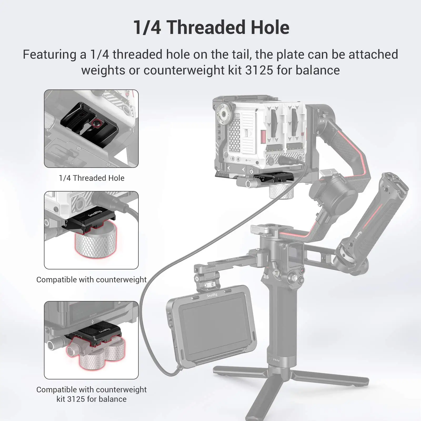 SmallRig-Placa de liberación rápida Manfrotto para DJI RS3 /RS3 Pro/RS 2/RSC 2/RS 4/RS 4Pro/ronin-s, cardán con agujero roscado 1/4, 3158B