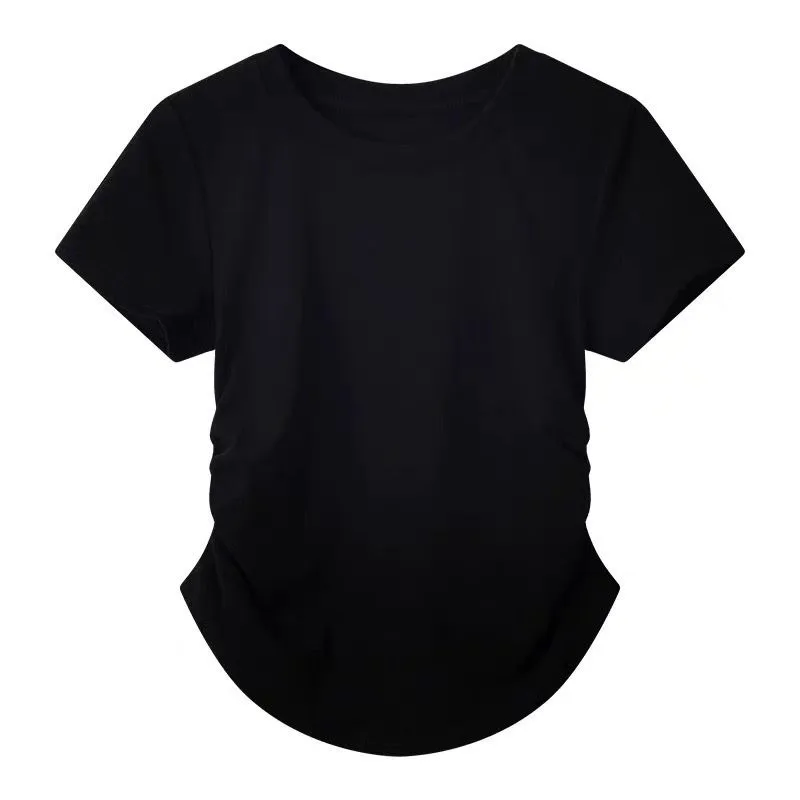 أسلوب بسيط تنورة طويلة دعوى المرأة الصيف الأسود محبوك س الرقبة تي شيرت مع رمادي ألف خط تنورة عادية المألوف قطعتين البدلة