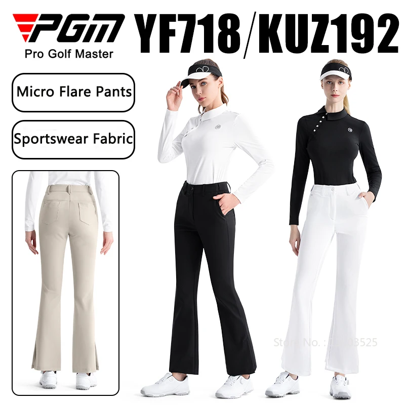 Pgm Golf Women Pants Straight High Waist Causal Trousers Ladies Split Flared Golf Pants Elastic Slim Golf Tennis Sweatpant XS-XL