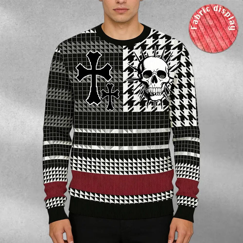 Autumn Winter Gothic Skull Cross Ugly Sweater Men Women Fashion Print Knitted Pullover Retro Dark Street Style Long-sleeved Top