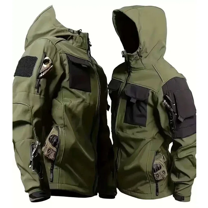

Men's Tactical Military Winter Autumn Fleece Waterproof Jackets Sports Hiking Camping Climbing Outdoor Hood Coat Hunting Combat