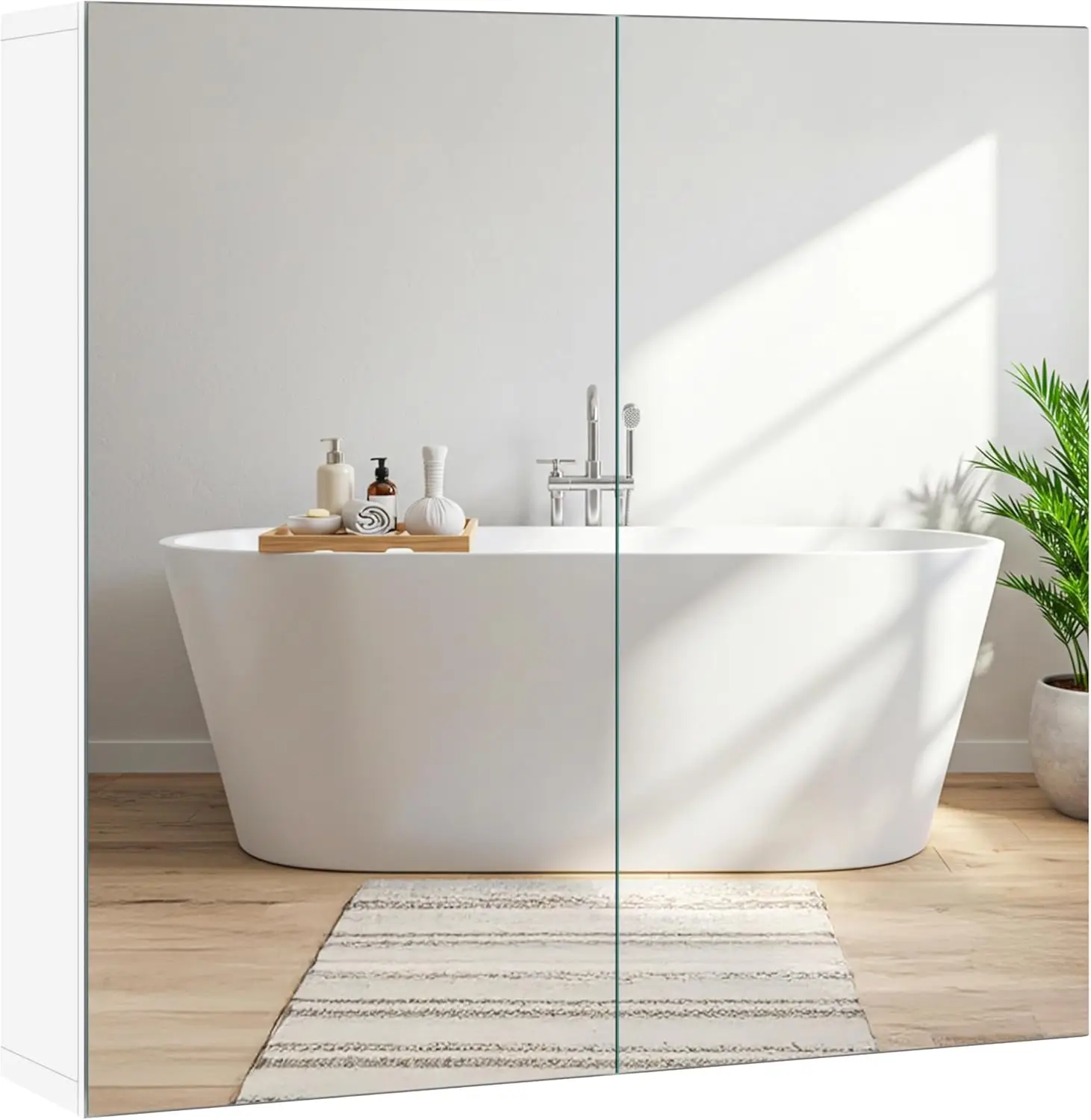 

Wall-Mounted Medicine Cabinet with 2 Mirrored Doors, Adjustable Shelf for Bathroom Storage