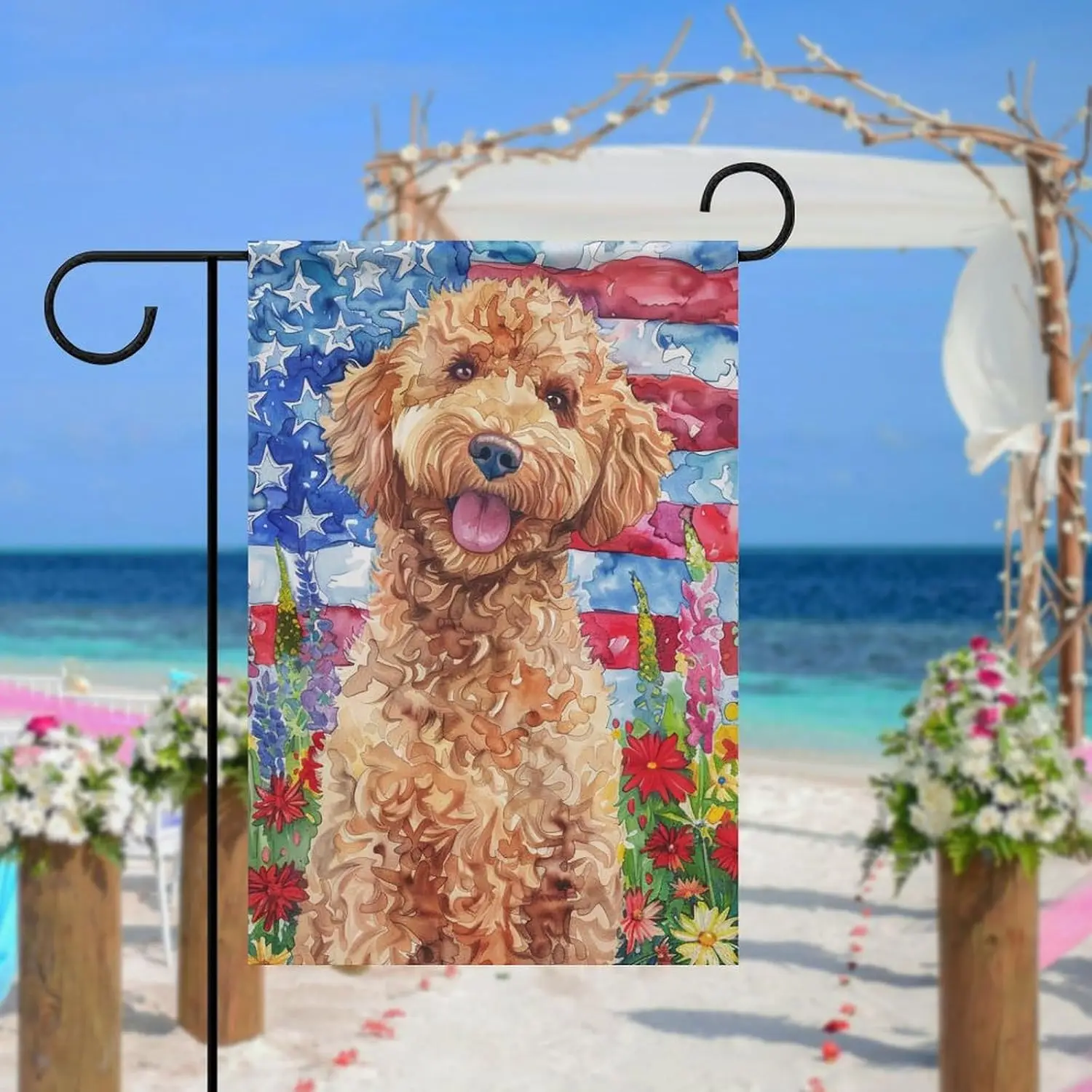 Patriotic 4th of July Dog Garden Flags Golden Doodle Dog Memorial Day Independence American Small Flag for Goldendoodle Gift kkz