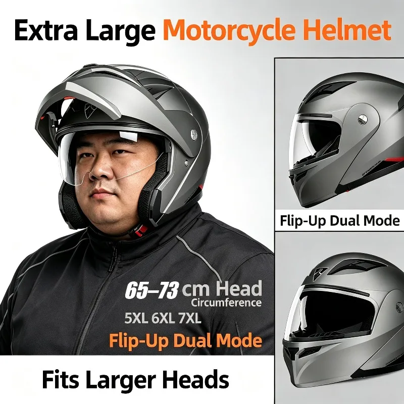 5XL6XL7XL Extra Large Size Motorcycle Locomotive Face-off Full Helmet 65 Plus 70 Large Head Circumference Bluetooth Helmet