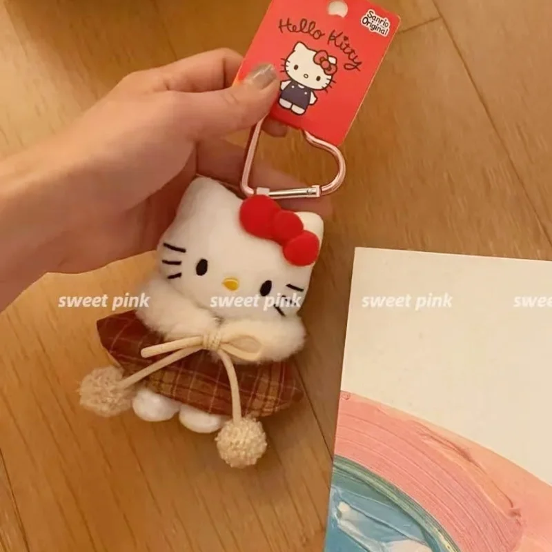 Sanrio Hello Kitty Plush Grid Cloak Pendant Pencil Case Notebook Decoration Glasses Case Makeup Bag Accessories Halloween Gift