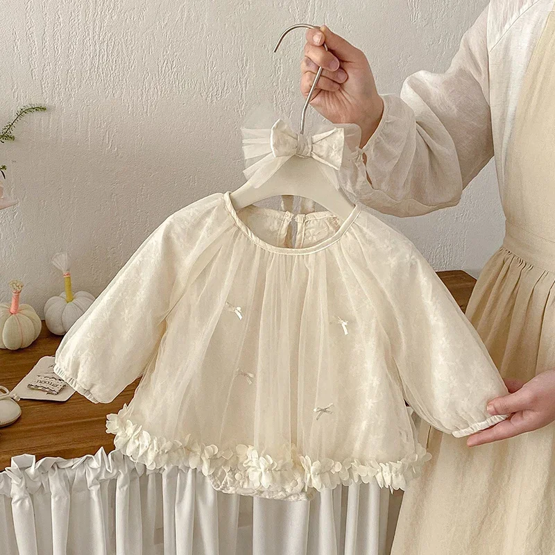 

Новый весенний комбинезон для девочек 2026 года, с длинными рукавами, из хлопка с сетчатыми вставками, в корейском стиле, для малышей 0-24 месяцев, одежда для девочек