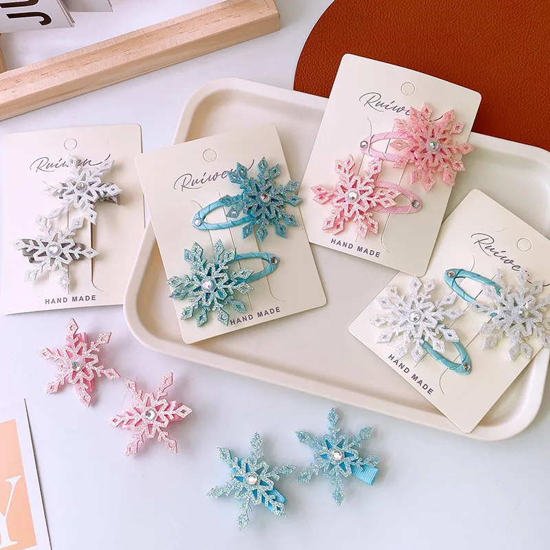 2PCS New Princess Snowflake Girls Lovely Hairpins Children Headwear Hairgrip Hair Clips Barrettes Hair Accessories