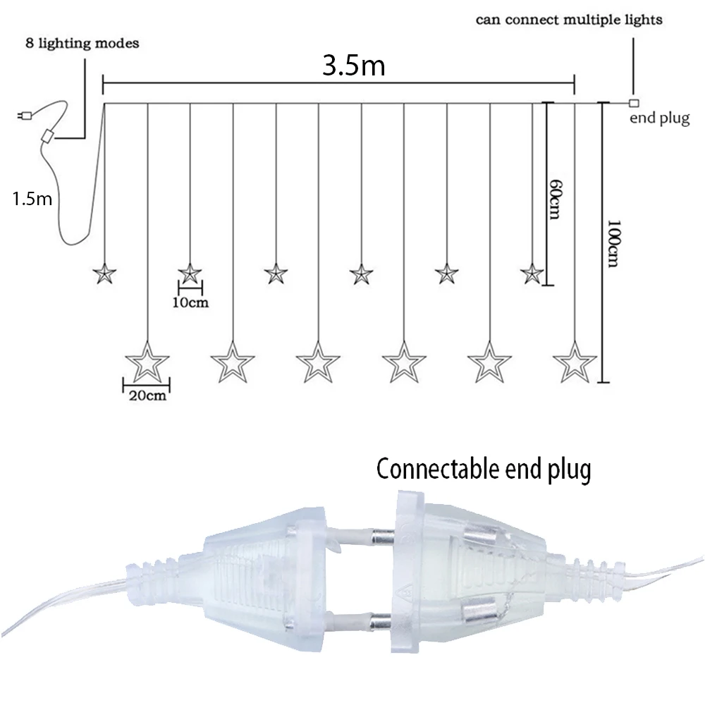 3.5M Star Curstain LED String Fairy Lights 138 LEDs Christmas Lights For Home Bedroom Window Outdoor Party Holiday Decoration