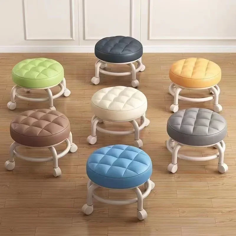 Universal Wheel Small Stool Home Pulley LowStool Wheeled Bench Small Round Stool Sofa Stool Small Chair Plastic Backrest