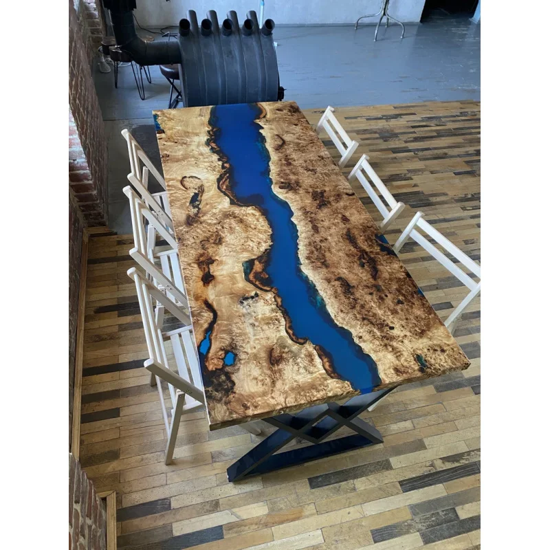 custom.Epoxy Resin Dining Table with Live Solid Wood Top Customizable Colors & Sizes European Modern Design Dining Room Fur