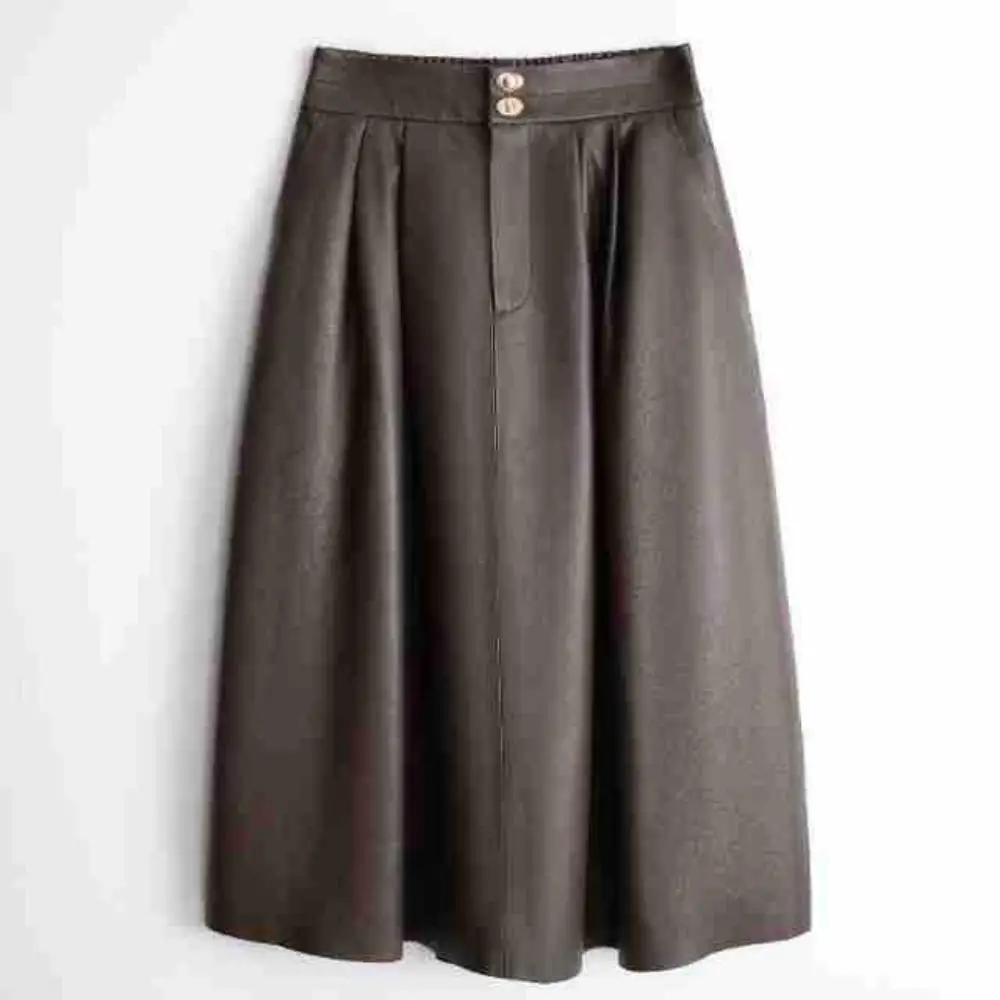 2024 Spring Autumn Brand New Designer Women's High Quality High-rise Genuine Leather Skirt F323