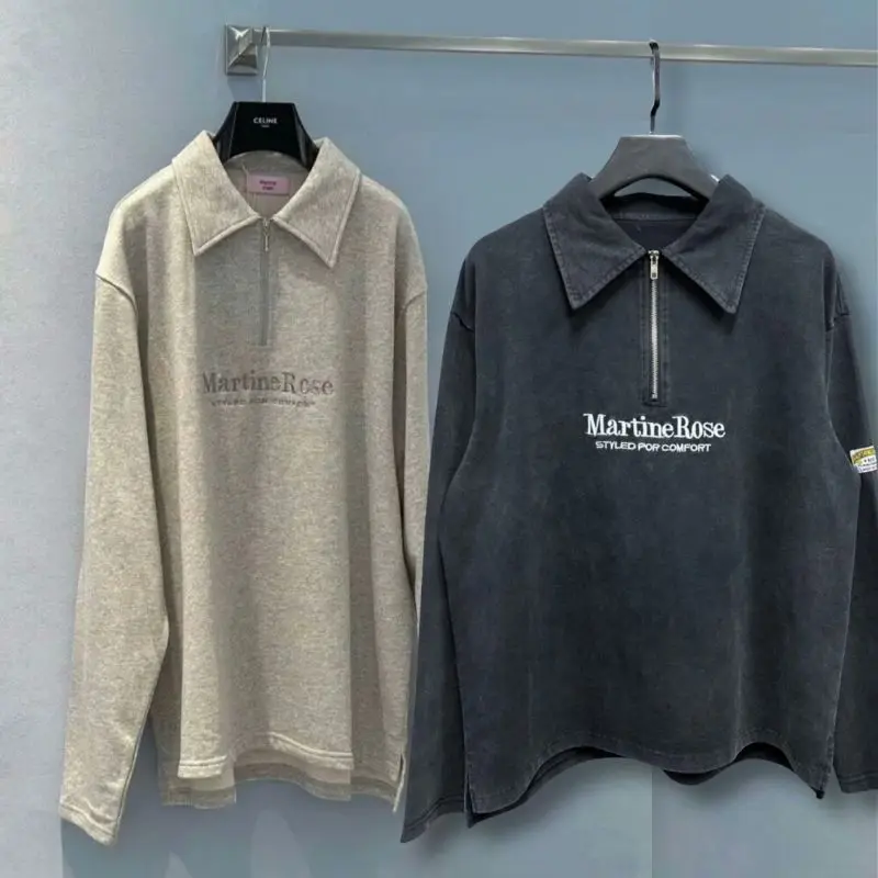 

Washed Black Grey Rose Sweatshirts Half Zip Lapel Polo Shirts Embroidered Logo Long Sleeve Pullover Men Women Street Outfit