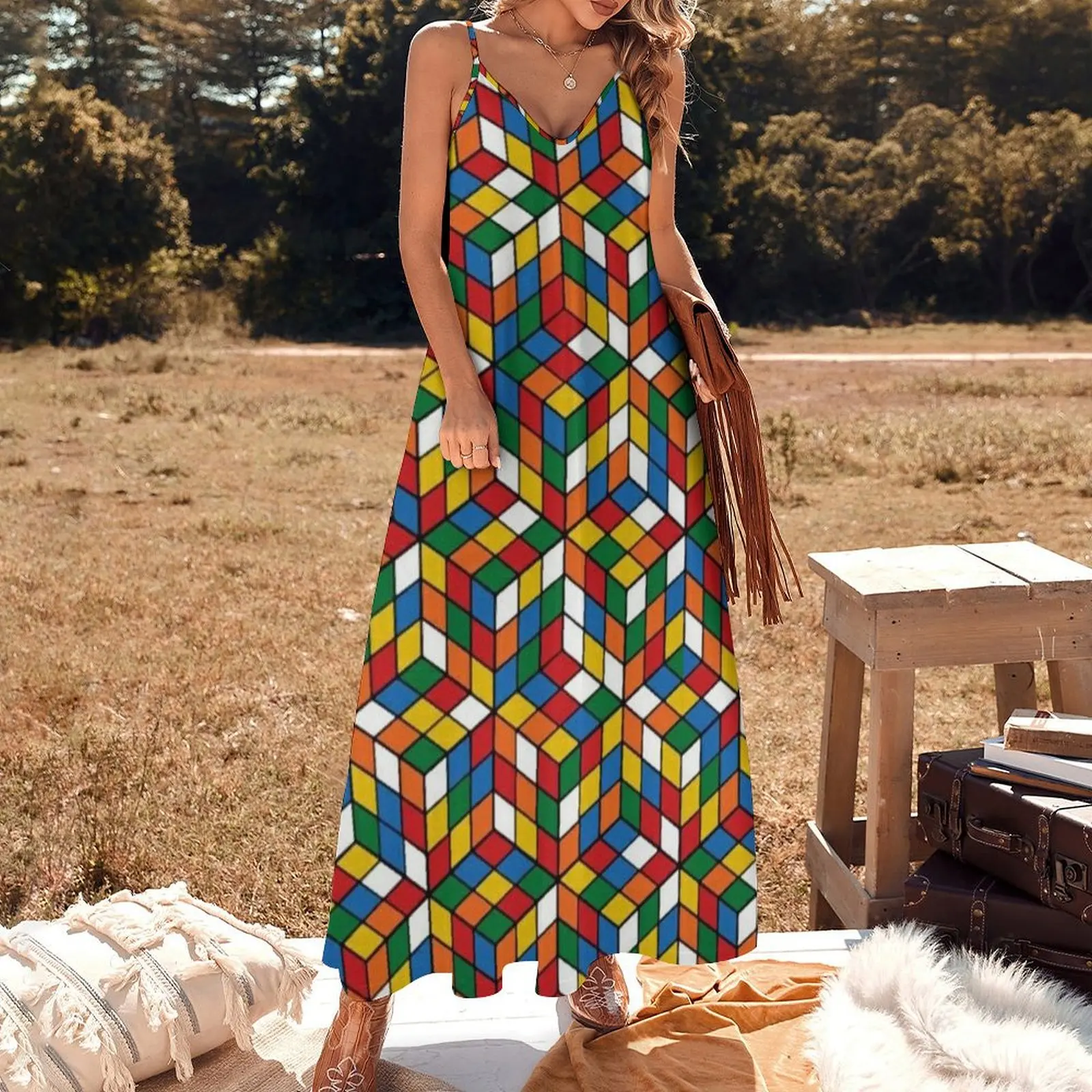 Rubik Cube - pattern Sleeveless Dress summer dress summer dress daily party night