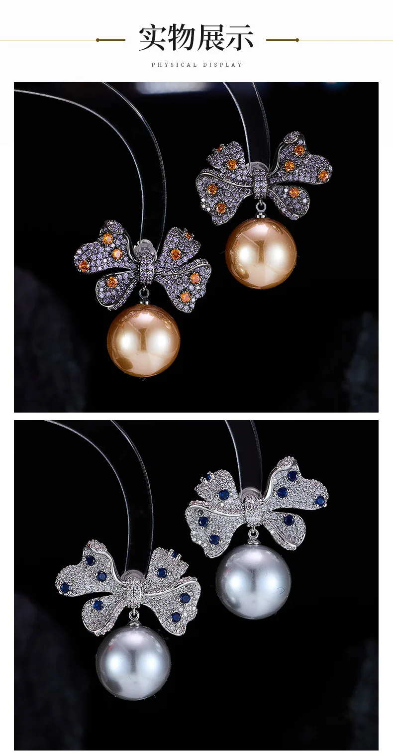 Women's Micro Inlaid Zircon Bow Pearl Earrings Light Luxury S925 Silver Needle Jewelry LYD061