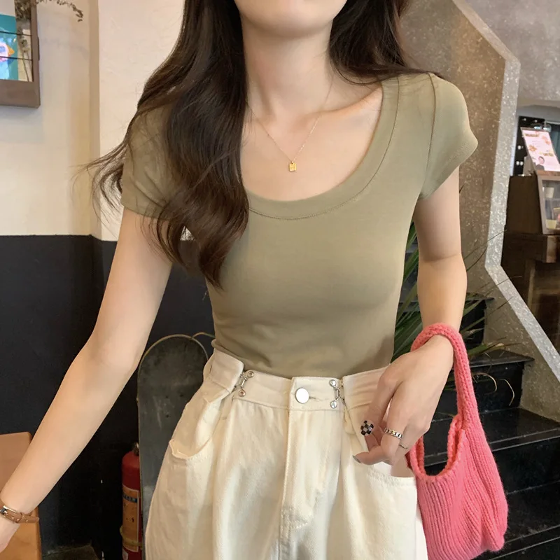 Korean Style Summer Fashion Short Sleeve T-Shirt Women's Versatile Jeans Wide Leg Pants Half Skirt A-Line Skirt Top Clothes