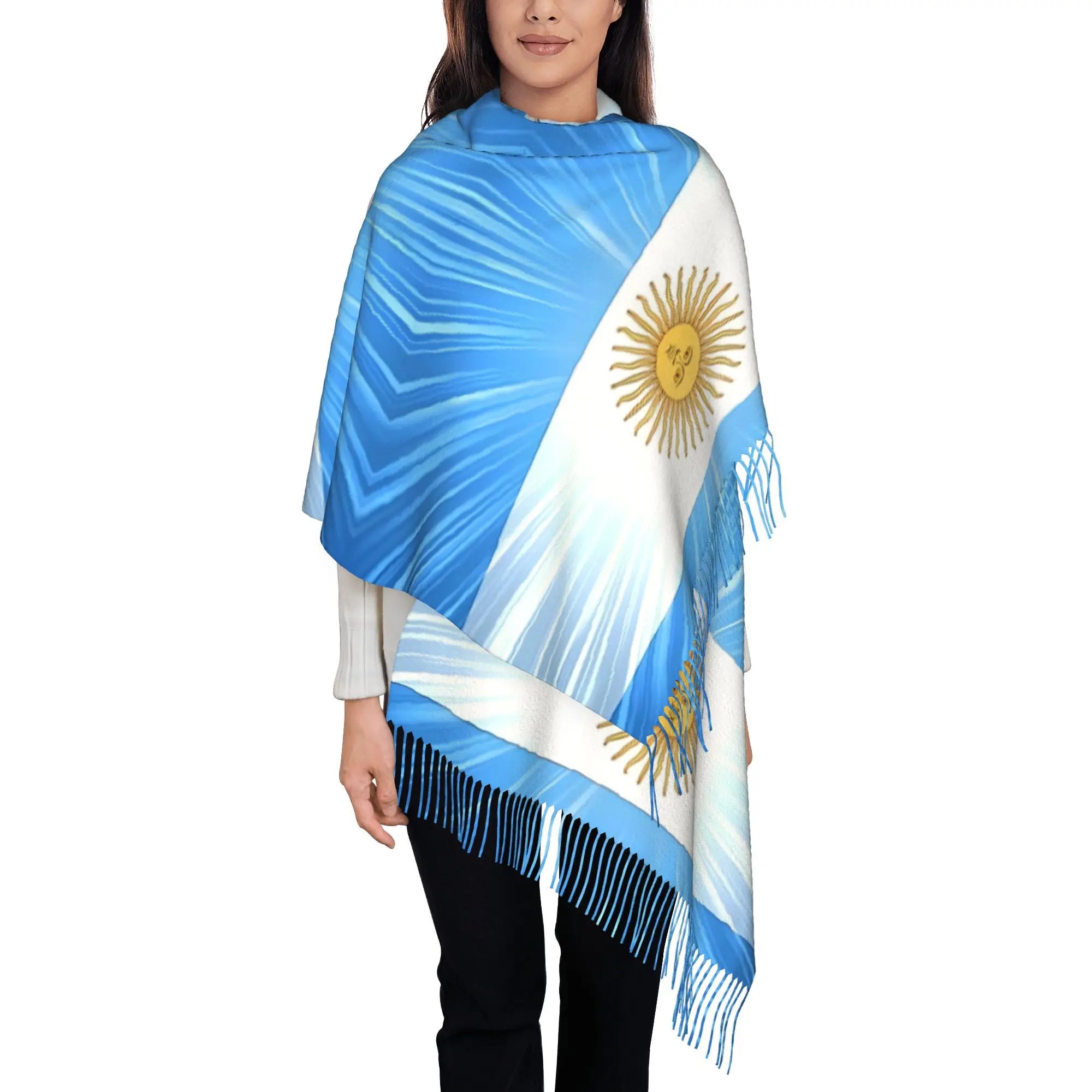 

Argentine Flag Scarf Retro Tassel Winter Warm Cold-Resistant Outdoor Hiking Scarves Suitable for Travel, Cycling, Running