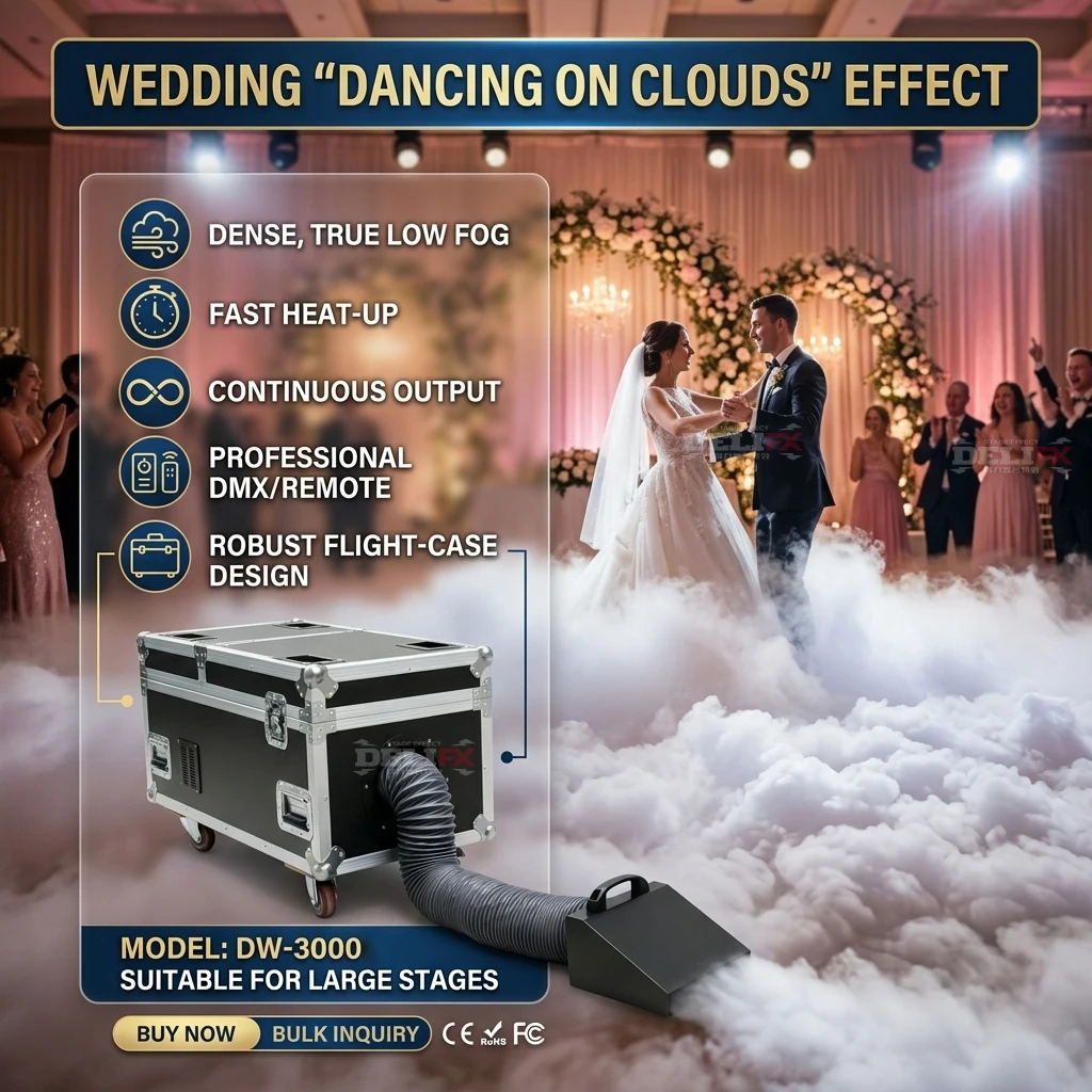 DELIFX 3000W Water Low Fog Machine Low Lying Fog Cloud Effect Machine with DMX512 and Remote Control for Wedding Party Show