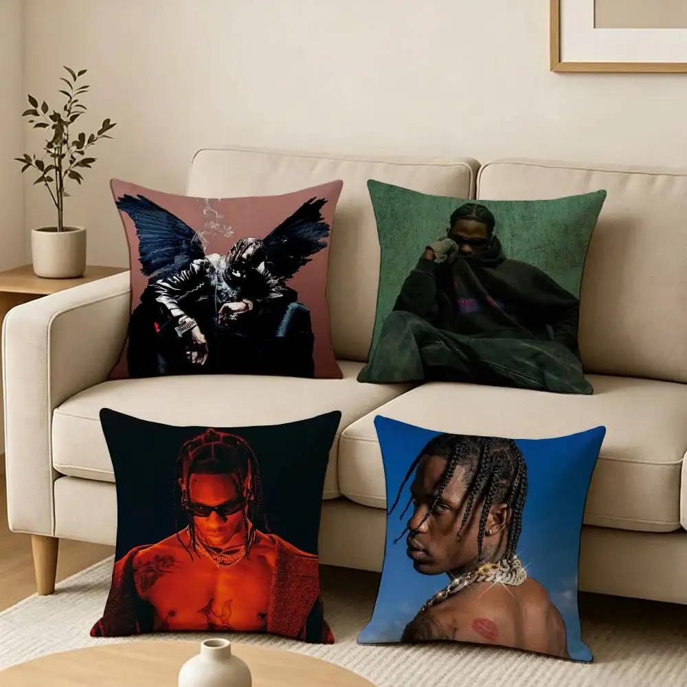 Pop-Rap Singer T-Travis Scott-T Square Double-Sided printed Pillow Case Bedroom Bedside Pillow Sofa Cushion Cover