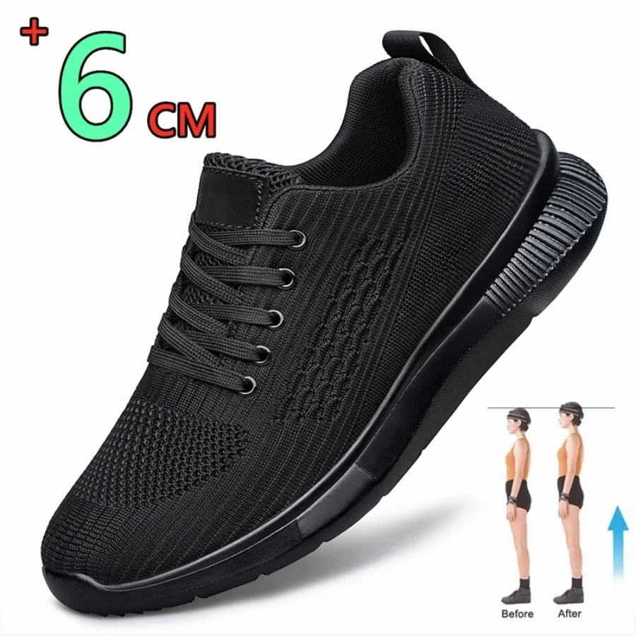 

Men Big Size 37-47 Breathable Mesh Elevator Sport Shoes Soft Comfortable 6cm Hidden Heels Height Increasing Sneakes Lift Casual