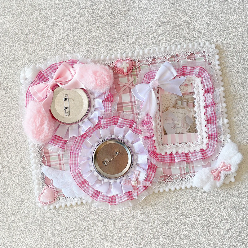 

Anime Style Plaid Ita Bag Set with Bow Ribbon Card Holder Badge Holder Display Board and Storage Accessories for Pins Keychains