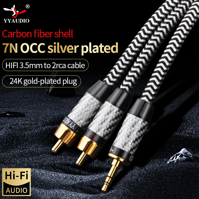 

HIFI 3.5 mm to 2Rca Audio Cable 7N OCC Silver Plated RCA Cable AUX RCA Jack 3.5 Y Splitter Cable For Phone Computer to Amplifier