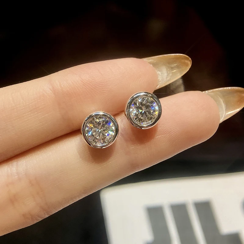 GRA Moissanite diamentowa cyrkonia okrągłe kolczyki sztyfty dla kobiet 925 srebro pasjans ślub luksusowa jakość Fine Jewelry