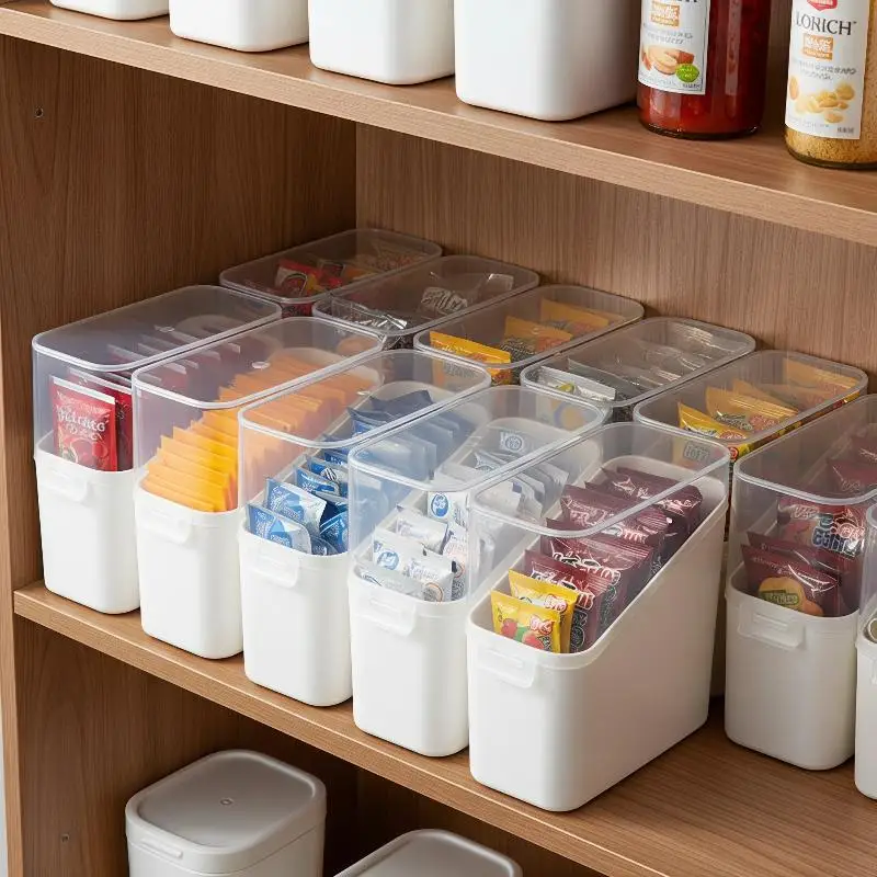 Transparent Tilted Lid Storage Bin Stackable Non-slip Organizer for Tea Coffee Cheese Dry Goods Kitchen Home Organization