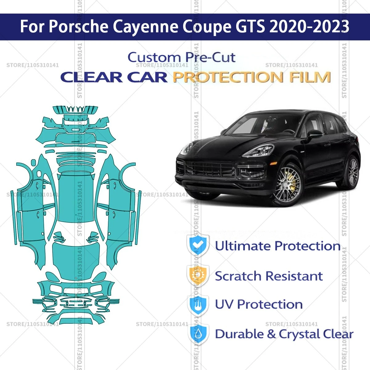 

Защитная пленка PPF для Porsche Cayenne Coupe GTS 2020-2023, предварительно вырезанная, прозрачная, для полной оклейки автомобиля