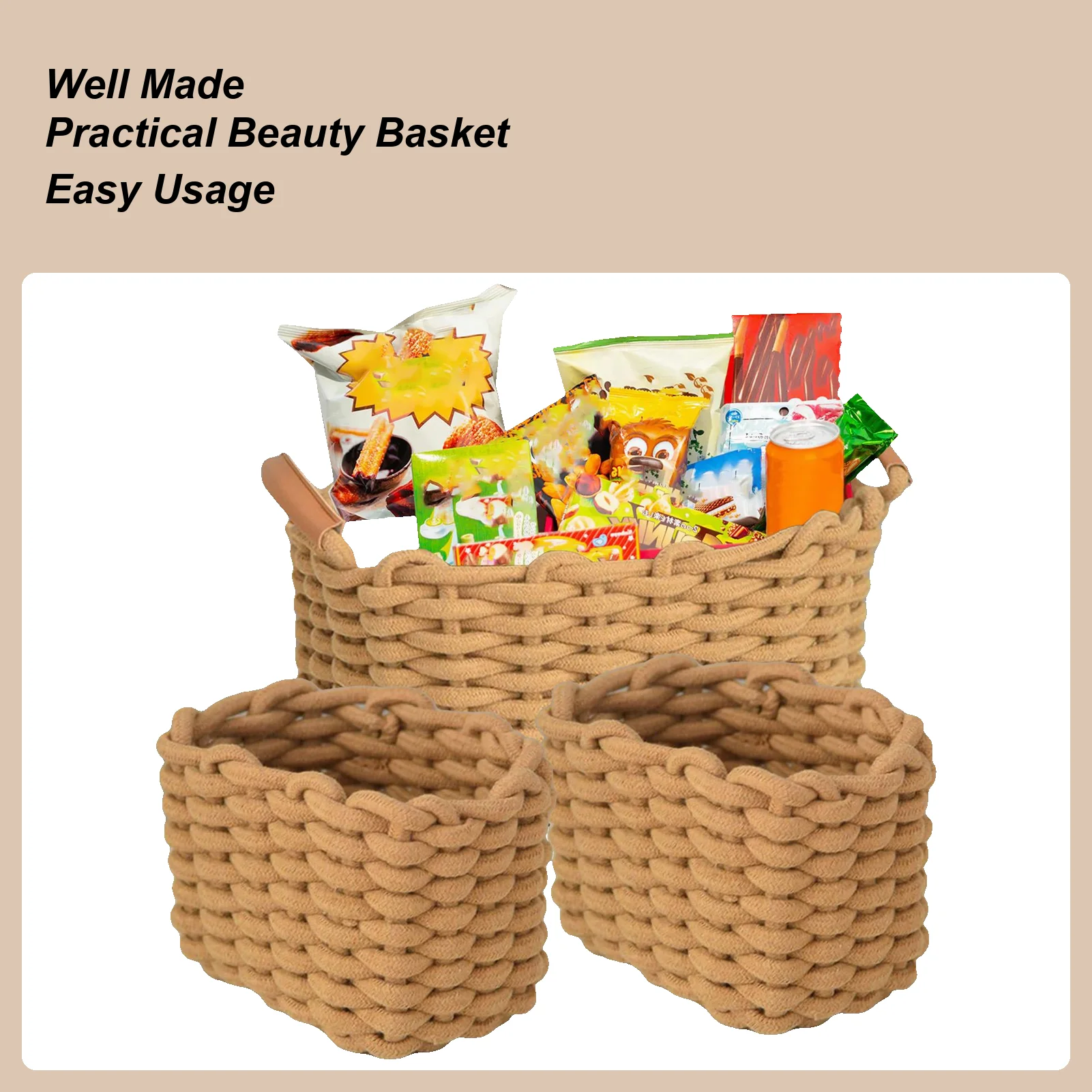 

Woven Cotton Rope Storage Basket Woven Basket For Organizing Desktop Rectangle Kids Toy Box Organizer For Book Magazines Snacks