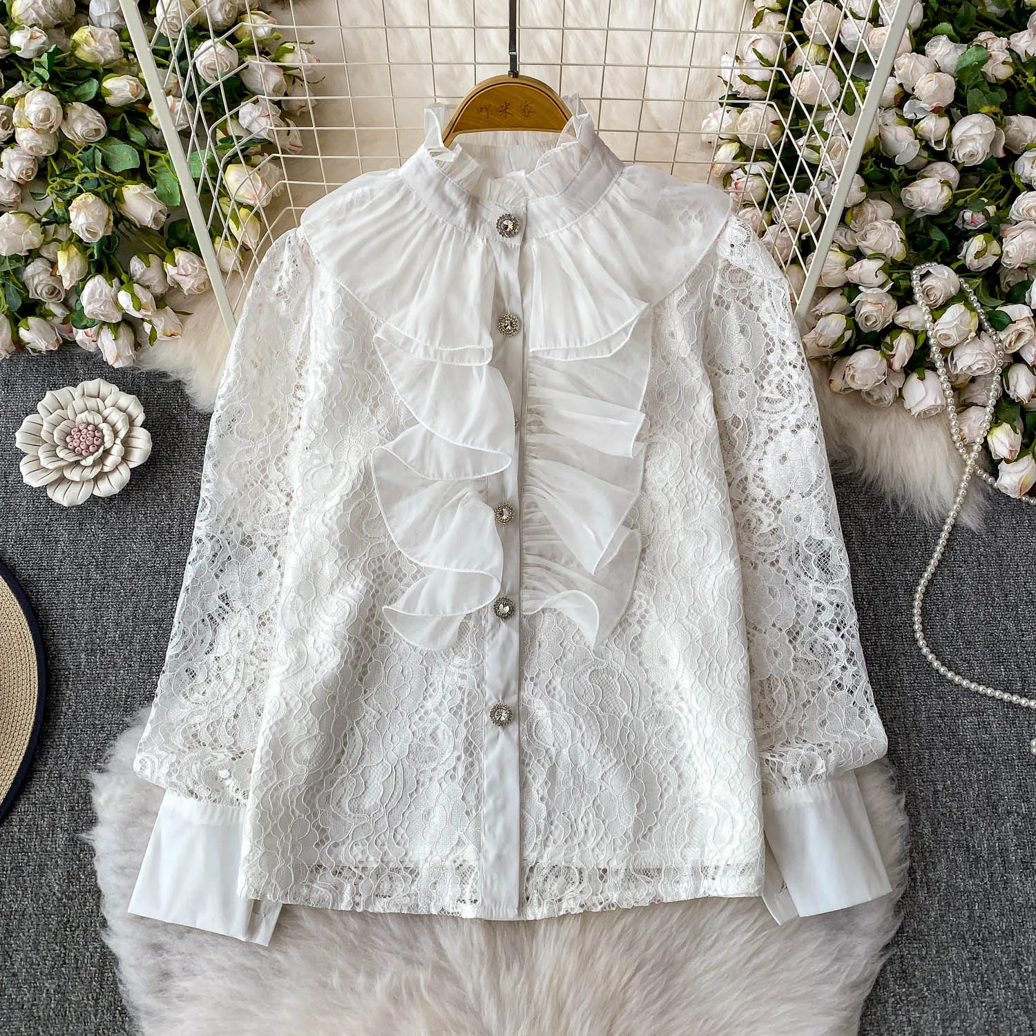 

Женские топы принцессы с оборками на шее, рубашки, женские зимние кружевные лоскутные блузки в стиле Лолиты, ужин, банкетные вечерние праздничные топы